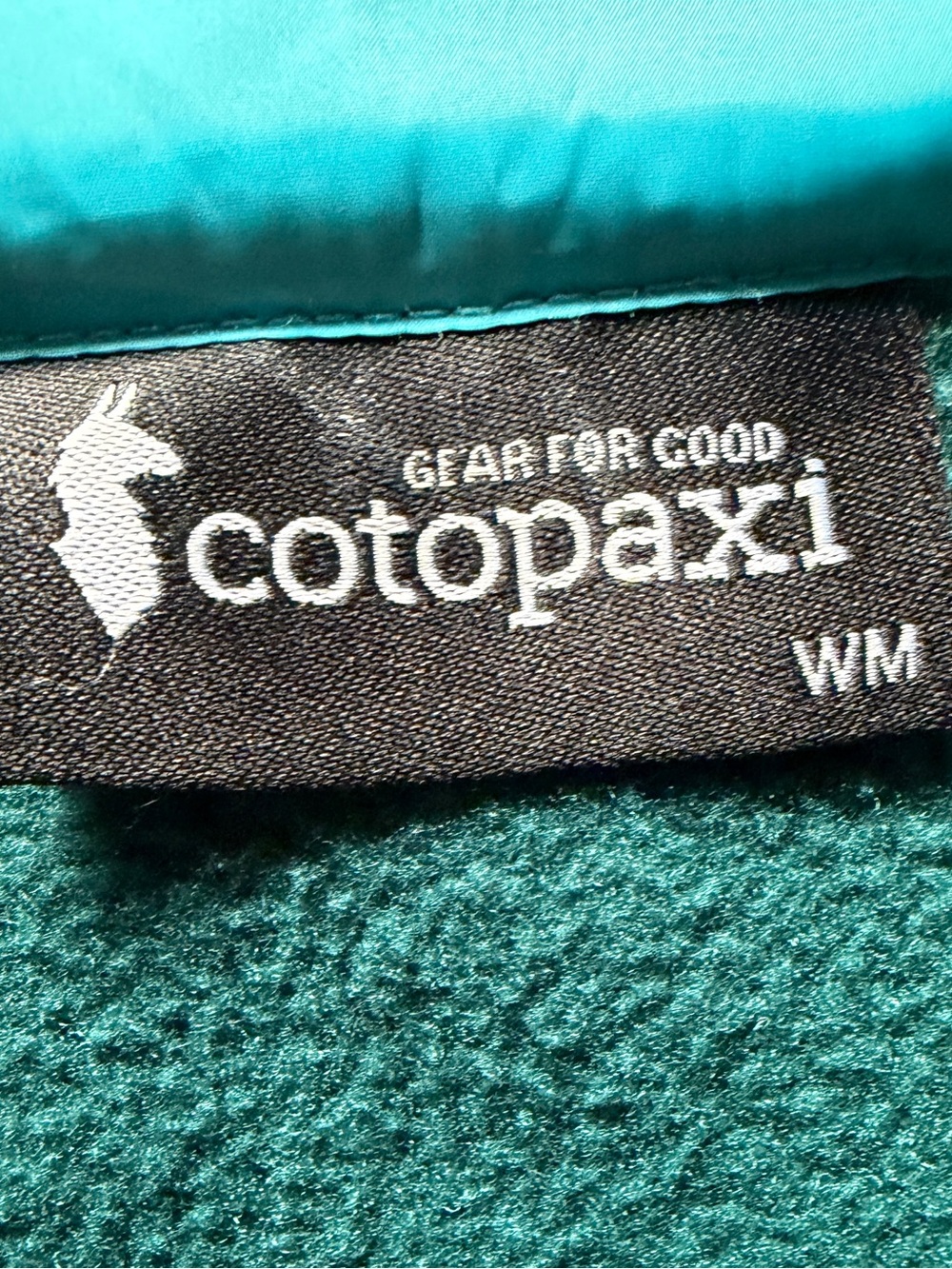 Cotopaxi Peacock Green Fleece Jacket with Aqua, Blue, Yellow Stripes, Size M - Picture 8 of 8